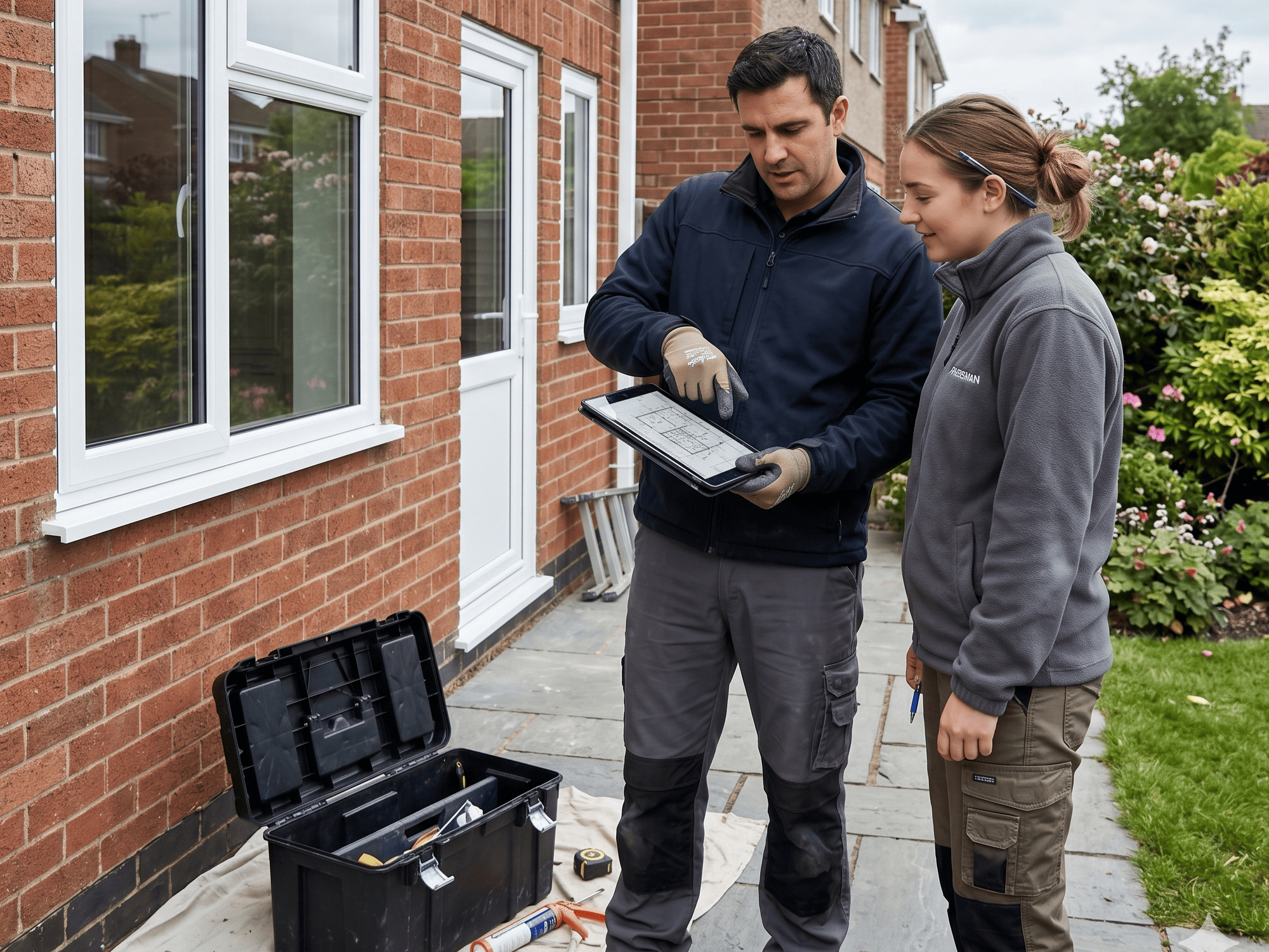 Window supplier for installers showing a Nova team member helping an installer on a upvc install